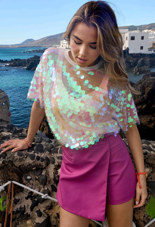 All over glitter pailetten top