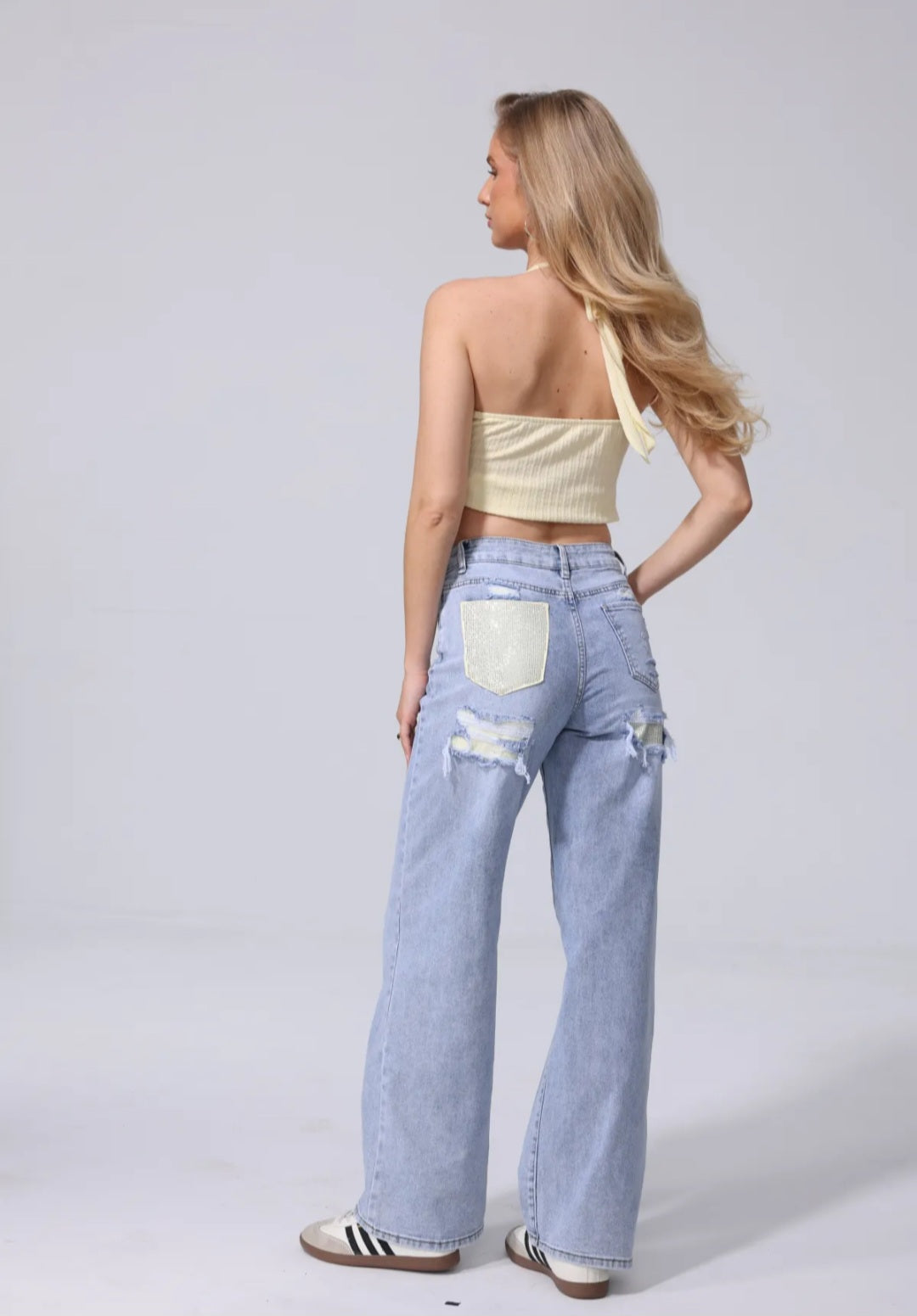 Viral glitter pocket jeans butter yellow